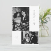 Eenvoudige minimalistische zwart-wit foto bruiloft bedankkaart (Staand voorkant)