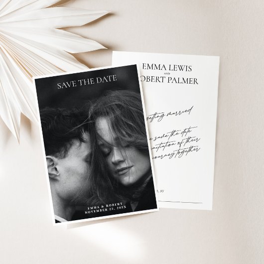 Eenvoudige minimalistische zwart-wit foto bruiloft save the date