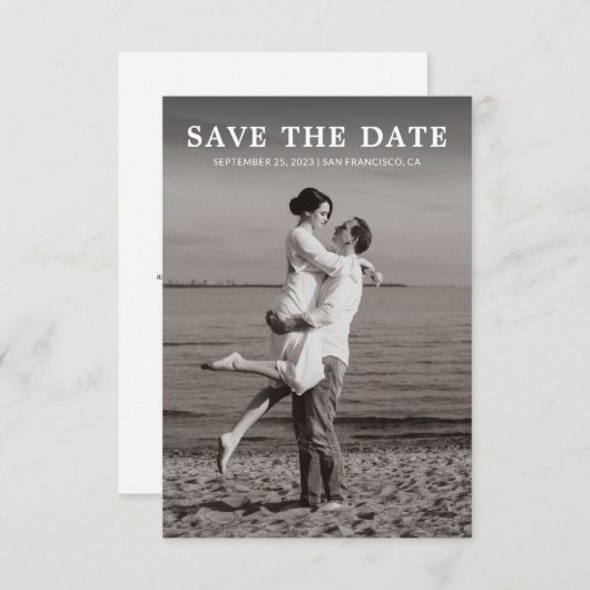 Eenvoudige minimalistische zwart-wit foto bruiloft save the date (Voorkant / Achterkant)