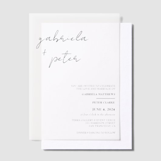 Eenvoudige minimalistische zwart-wit moderne bruil vellum uitnodigingen (Offset)