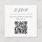 Eenvoudige minimalistische zwart-wit rsvp qr code informatiekaartje (Voorkant)