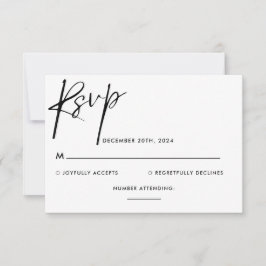 Eenvoudige minimalistische zwart-wit script bruilo RSVP kaartje