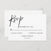 Eenvoudige minimalistische zwart-wit script bruilo RSVP kaartje (Voorkant / Achterkant)