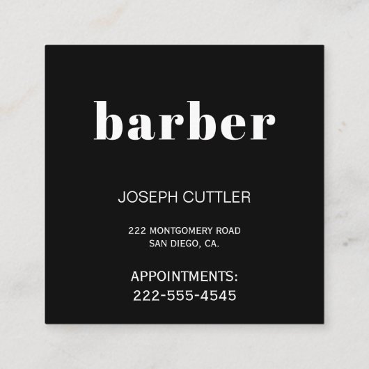 Eenvoudige minimalistische zwart-witte kapper styl vierkante visitekaartje (Achterkant)