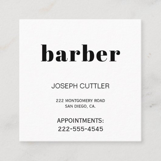 Eenvoudige minimalistische zwart-witte kapper styl vierkante visitekaartje (Voorkant)