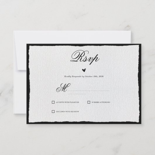 Eenvoudige minimalistische zwart-witweergave RSVP kaartje (Voorkant)