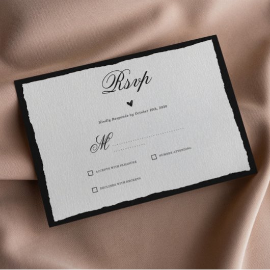 Eenvoudige minimalistische zwart-witweergave RSVP kaartje