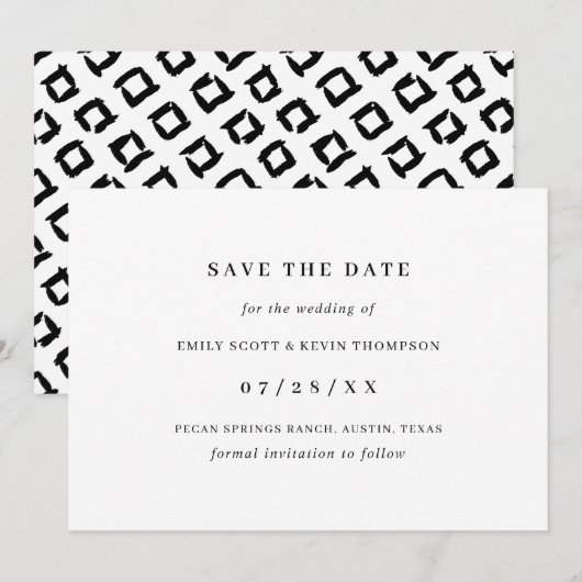 Eenvoudige minimalistische zwart-witweergave save the date (Voorkant / Achterkant)
