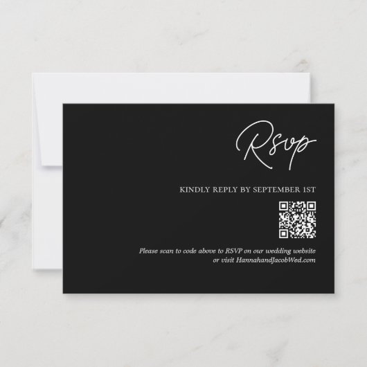 Eenvoudige minimalistische zwarte bruiloft QR-code RSVP Kaartje (Voorkant)