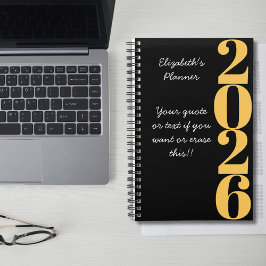 Eenvoudige Minimalistische Zwarte en Gouden Naam e Planner