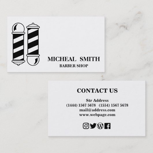 Eenvoudige minimalistische zwarte en witte Barber- Visitekaartje (Voorkant / Achterkant)