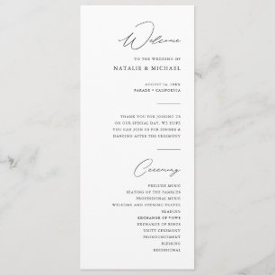 Eenvoudige minimalistische zwarte en witte bruilof programmakaart