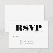 Eenvoudige minimalistische zwarte en witte bruilof RSVP kaartje (Voorkant / Achterkant)
