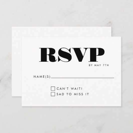 Eenvoudige minimalistische zwarte en witte bruilof RSVP kaartje (Voorkant / Achterkant)