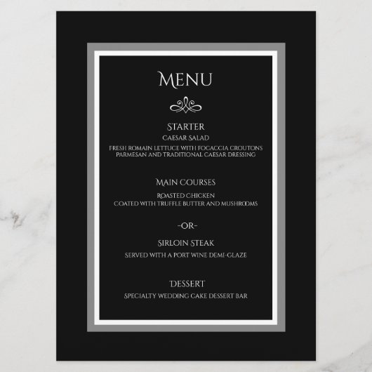 Eenvoudige, minimalistische zwarte en witte elegan menu (Voorkant)