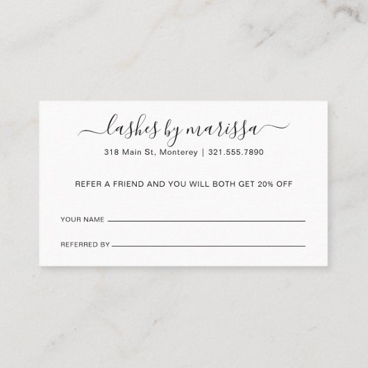 Eenvoudige minimalistische zwarte en witte legante aanbevelingskaartje (Achterkant)