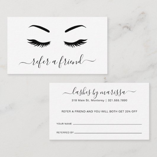 Eenvoudige minimalistische zwarte en witte legante aanbevelingskaartje (Voorkant / Achterkant)