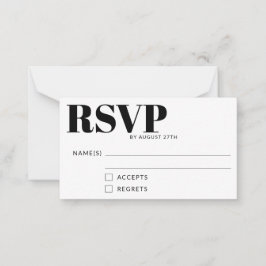 Eenvoudige minimalistische zwarte en witte RSVP-ka Notitiekaartje