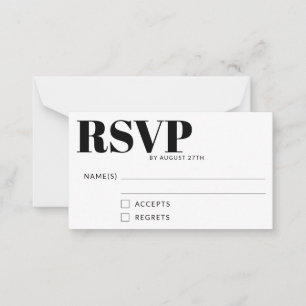 Eenvoudige minimalistische zwarte en witte RSVP-ka Notitiekaartje