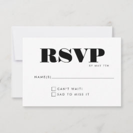 Eenvoudige Minimalistische Zwarte en Witte Trouwge RSVP Kaartje