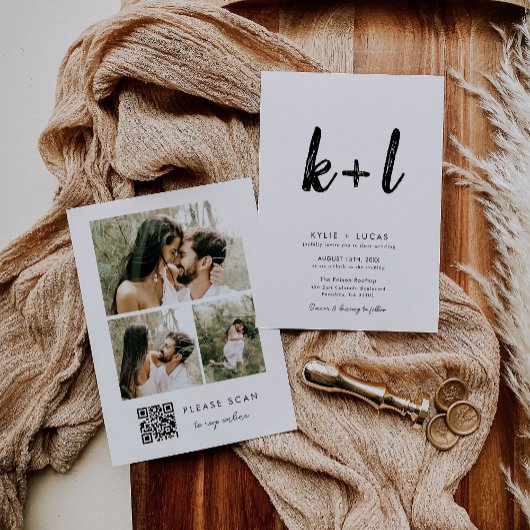 Eenvoudige minimalistische zwarte QR code foto bru Kaart