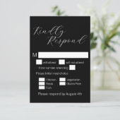 Eenvoudige Minimalistische Zwarte Script Maaltijdk RSVP Kaartje (Staand voorkant)