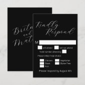 Eenvoudige Minimalistische Zwarte Script Maaltijdk RSVP Kaartje (Voorkant / Achterkant)