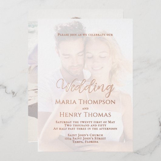 Eenvoudige, minimalistische zwarte scriptkalligraf folie uitnodiging (Voorkant / Achterkant)