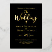 Eenvoudige minimalistische zwarte-scriptkalligrafi folie uitnodiging (Voorkant)