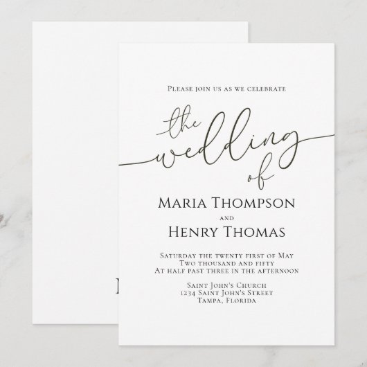 Eenvoudige Minimalistische Zwarte Tekst Calligrafi Kaart (Voorkant / Achterkant)