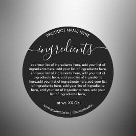 Eenvoudige minimalistische zwarte witte ingrediënt ronde sticker