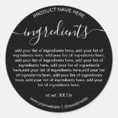 Eenvoudige minimalistische zwarte witte ingrediënt ronde sticker (Voorkant)