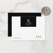 Eenvoudige, minimalistische zwarte witte monogramm notitiekaartje (Voorkant / Achterkant in situ)