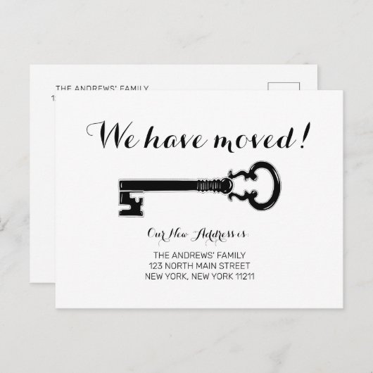 Eenvoudige minimalistische zwarte witte sleutel d aankondigingskaart (Voorkant / Achterkant)