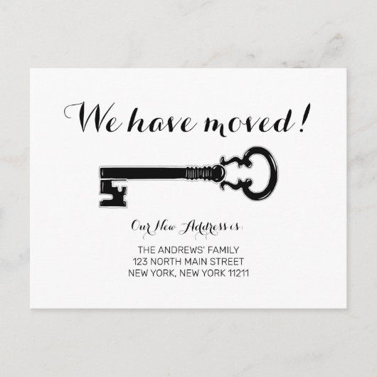 Eenvoudige minimalistische zwarte witte sleutel d aankondigingskaart (Voorkant)