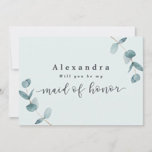 Eenvoudige Mint Eucalyptus Maid of Honor proposal  (Voorkant)