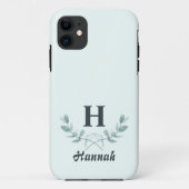 Eenvoudige Mint Green Eucalyptus Leaf Monogramed Case-Mate iPhone Case (Achterkant)