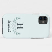 Eenvoudige Mint Green Eucalyptus Leaf Monogramed Case-Mate iPhone Case (Achterkant (horizontaal))