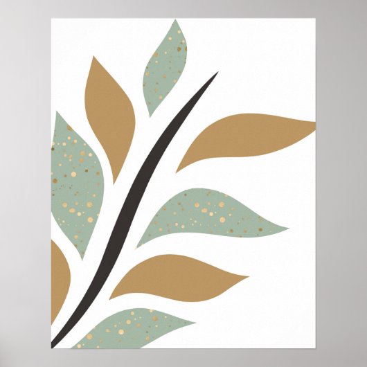 Eenvoudige Mint Green & Gold Branch Art-afdrukken Poster (Voorkant)
