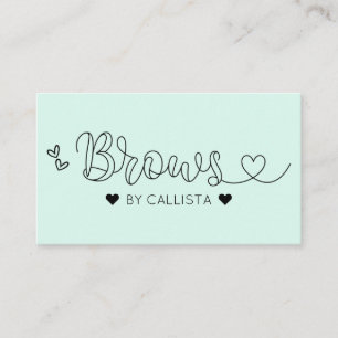 Eenvoudige  Mint Green Hearts Typografie Brows Visitekaartje