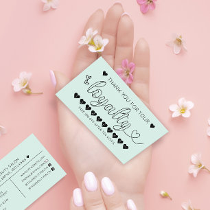 Eenvoudige Mint Green Hearts Typografie Loyalty Visitekaartje