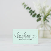 Eenvoudige Mint Green Hearts Typography Lashes Visitekaartje (Staand voorkant)