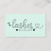 Eenvoudige  Mint Green Hearts Typography Lashes Visitekaartje (Voorkant)