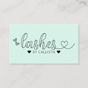 Eenvoudige  Mint Green Hearts Typography Lashes Visitekaartje