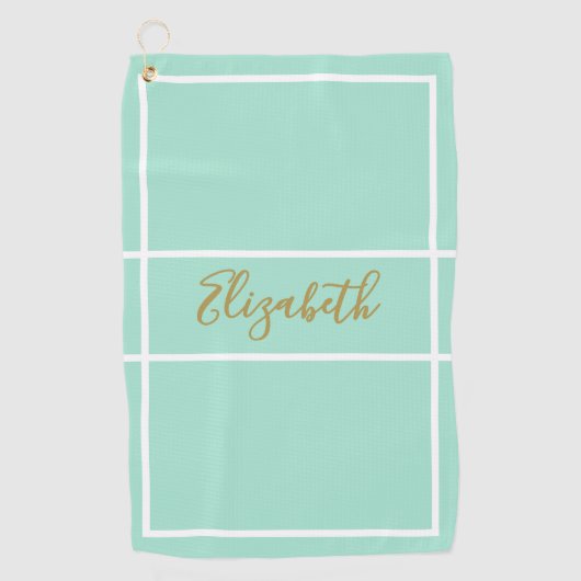  eenvoudige mint groen met aangepaste naam dames golfhanddoek (Voorkant)