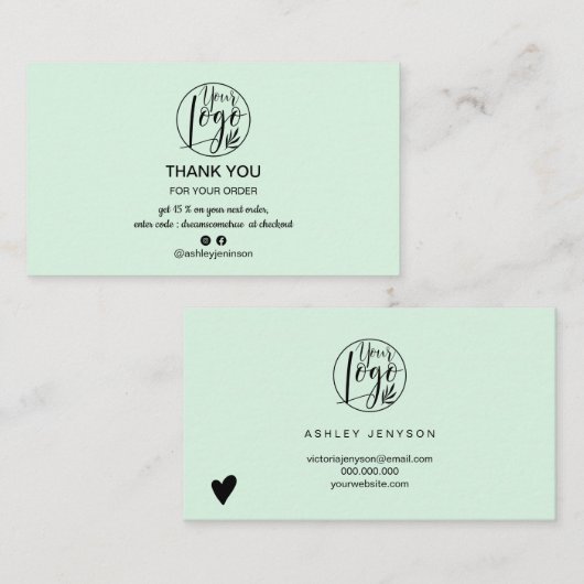 Eenvoudige mint groen minimalistische logo orde da visitekaartje (Voorkant / Achterkant)