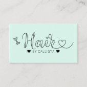Eenvoudige  Mint Groene Harten Typografie Haar Visitekaartje (Voorkant)