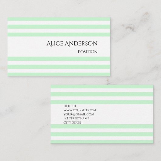 Eenvoudige Mint Groene Pastel Strepen Geometrisch Visitekaartje (Voorkant / Achterkant)
