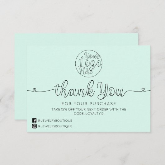 Eenvoudige Mint Handgeschreven Hearts Customer Bus Bedankkaart (Voorkant / Achterkant)