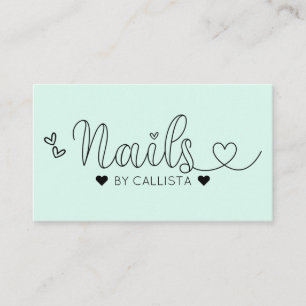 Eenvoudige  Mint Hearts Typografie Nail Tech Visitekaartje